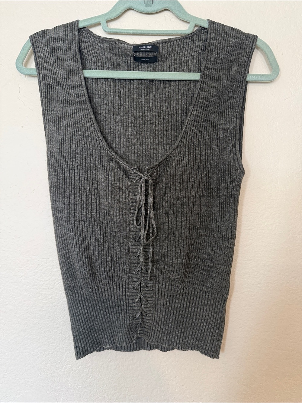 Massimo Dutti 100% Linen Lace-Up Sleeveless Top Size M